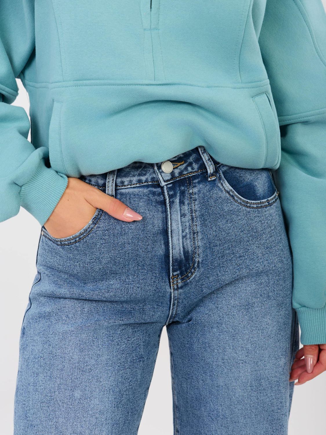 Jeans donna balloon fit a vita alta, blu scuro