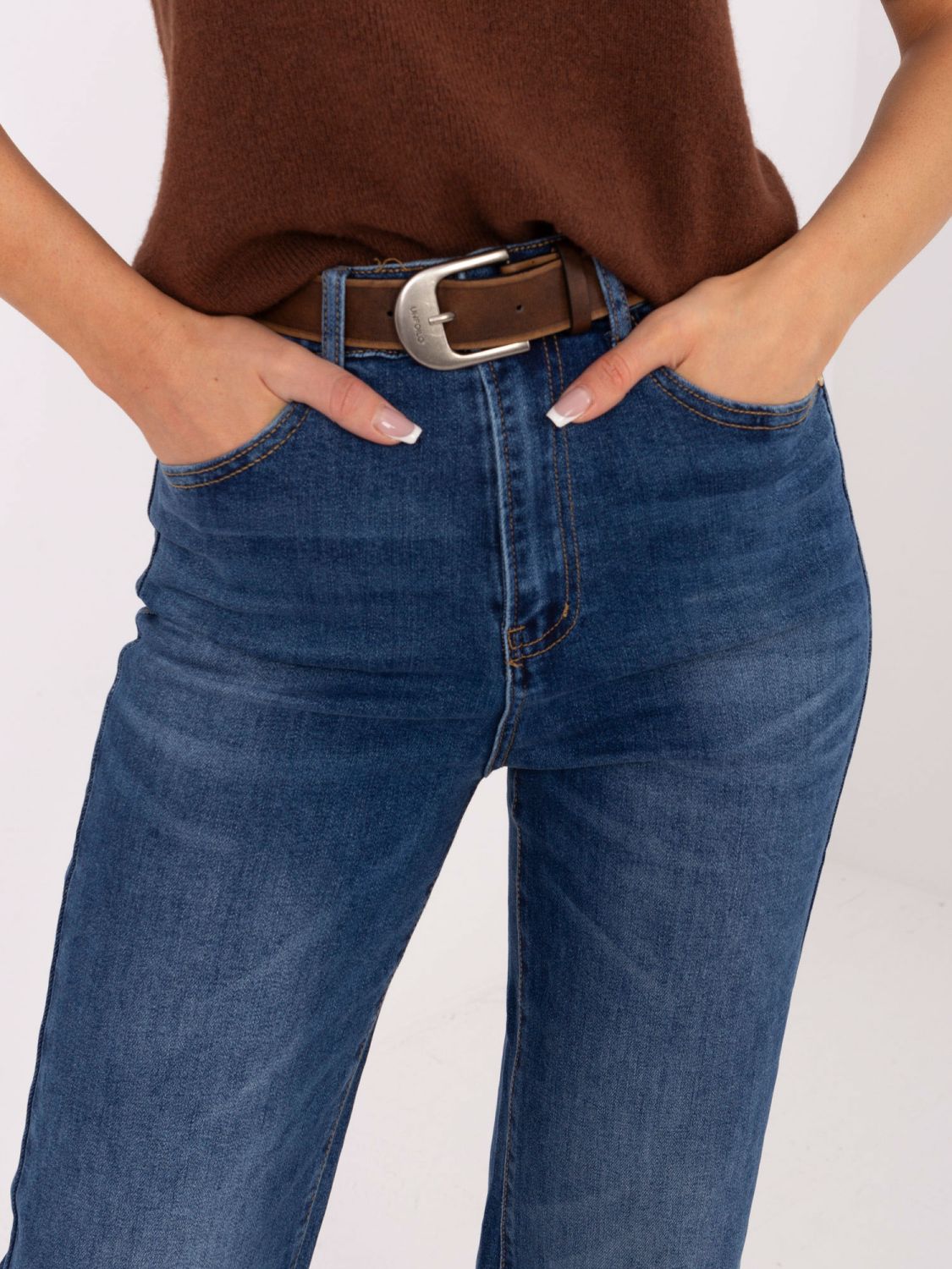 Ženske ravne traperice s visokim strukom, tamnoplave