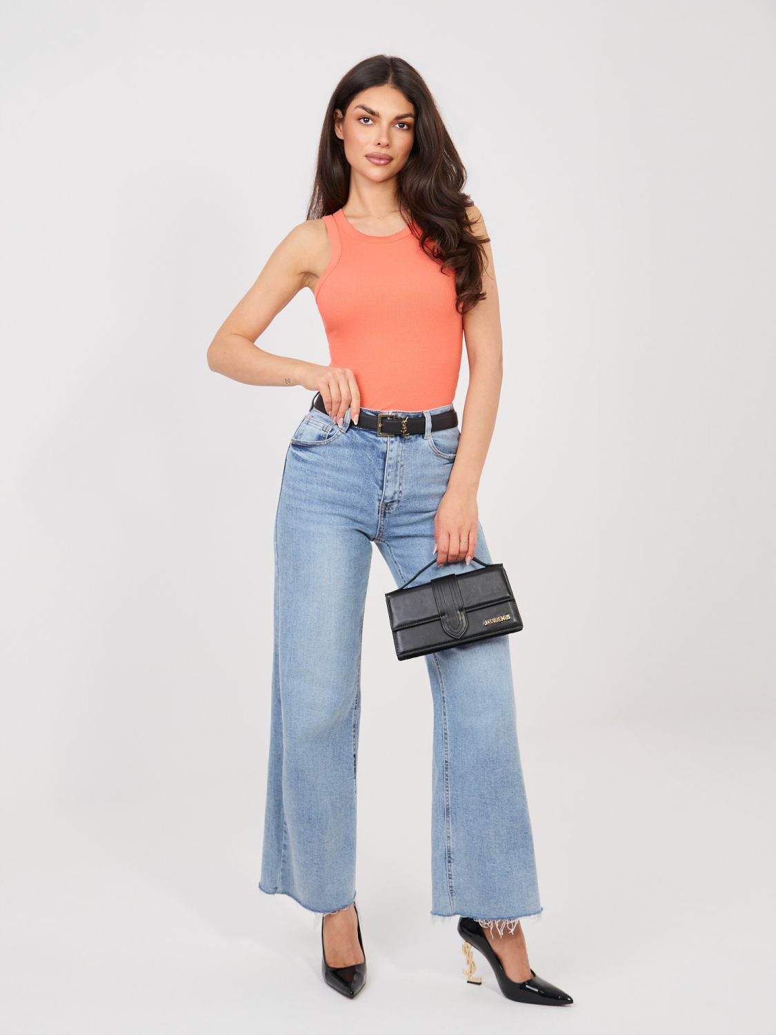 Top arancione a costine senza maniche