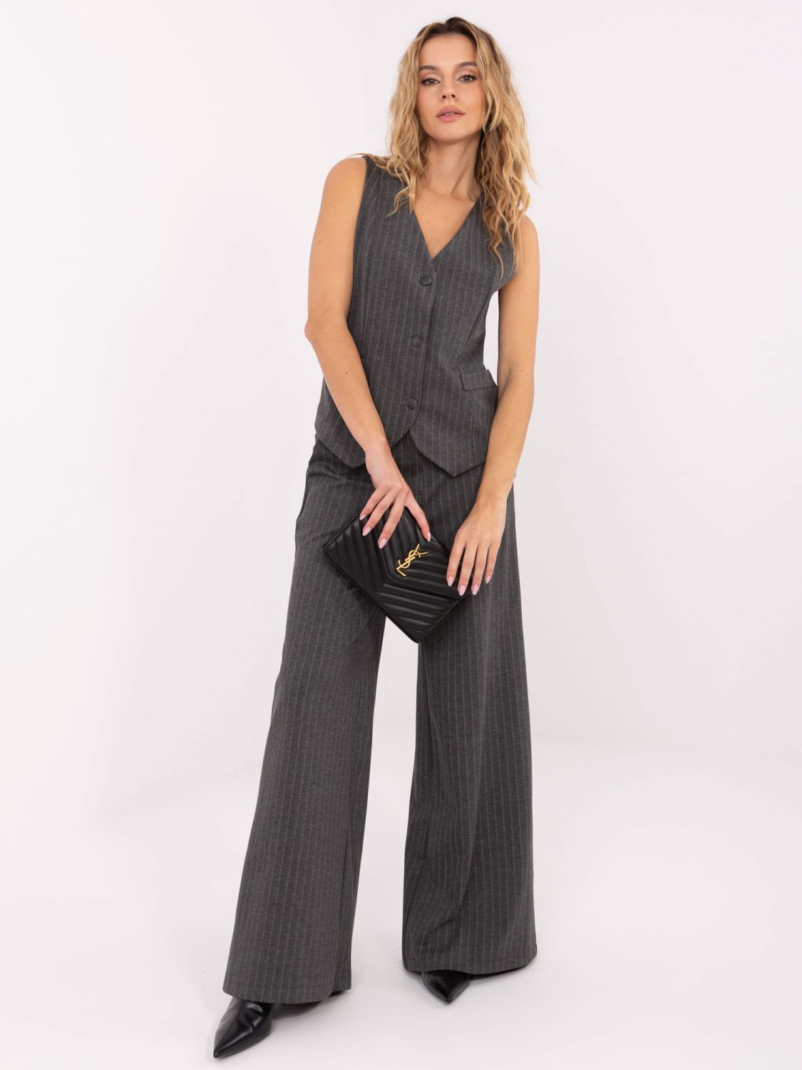 Elegante gilet grigio a righe da donna