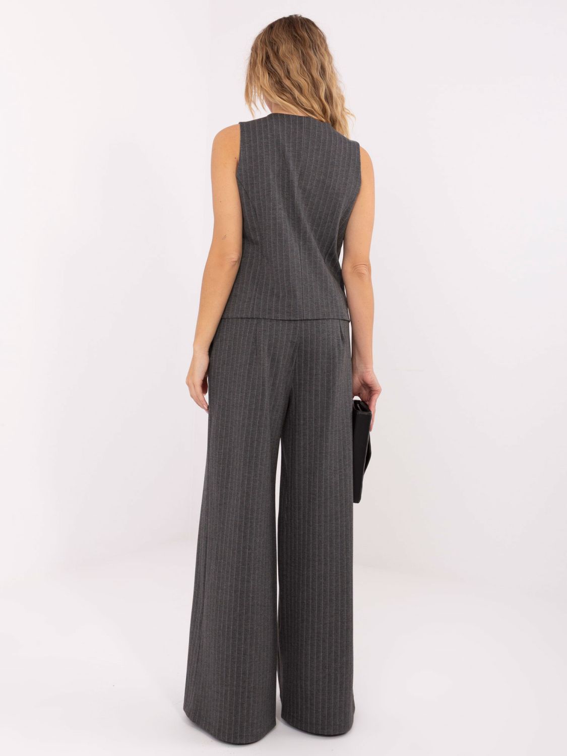 Elegante gilet grigio a righe da donna