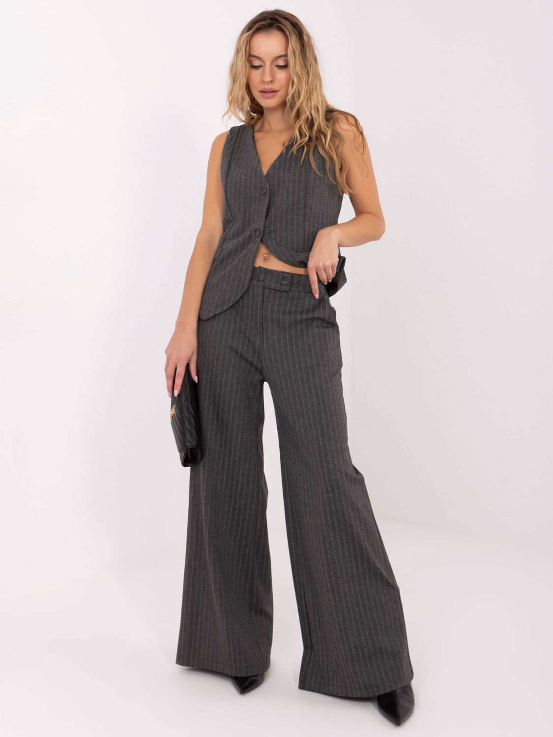 Eleganti pantaloni ampi a righe, grigio scuro