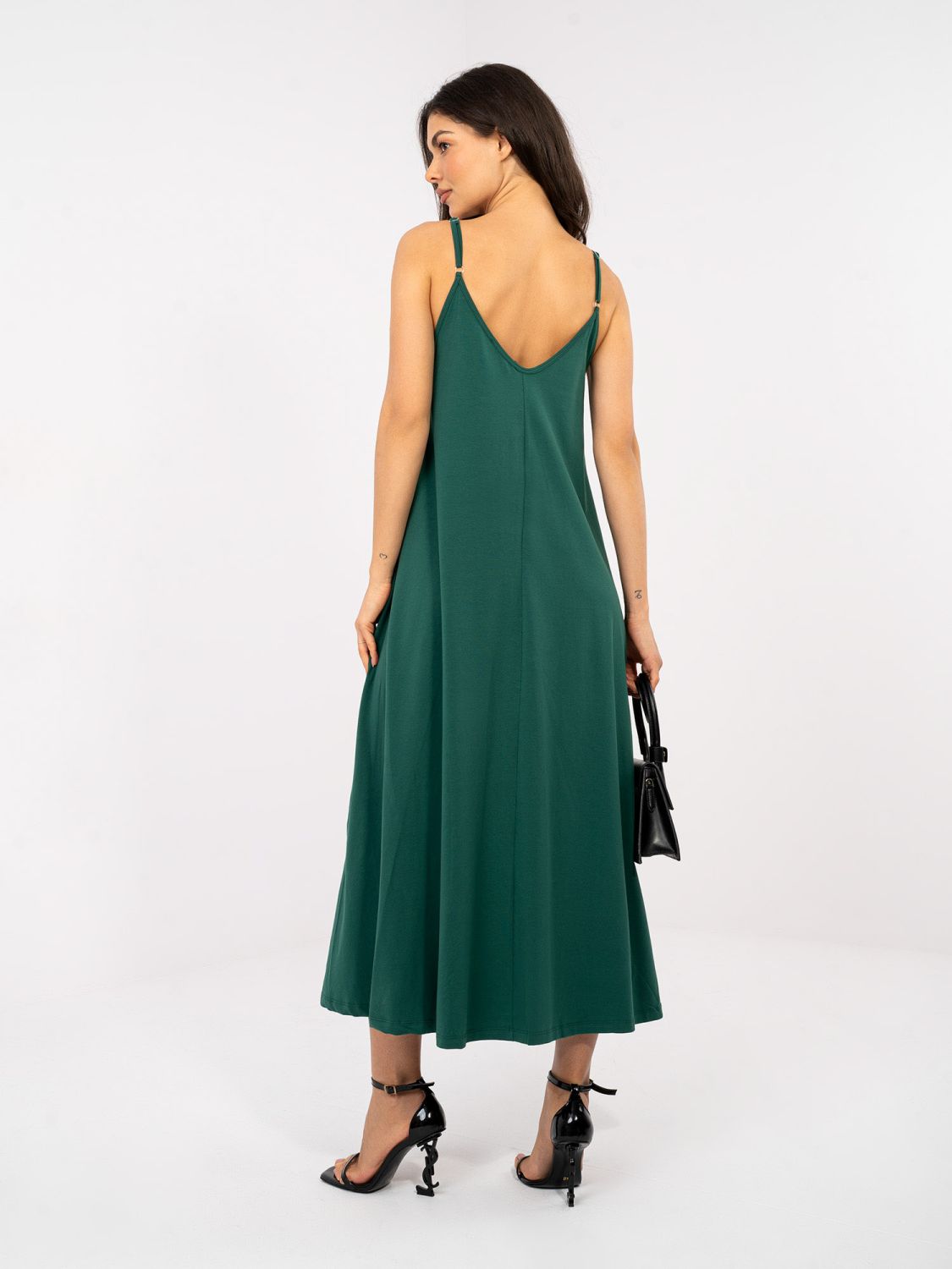 Abito maxi estivo verde scuro con spalline regolabili