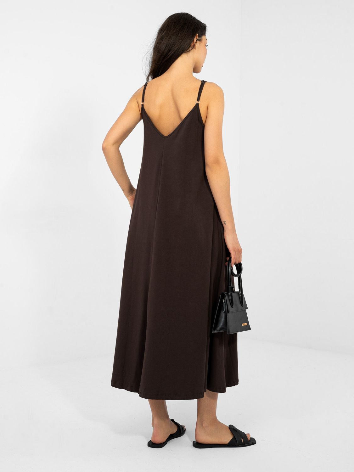 Abito estivo maxi con scollo a V, marrone