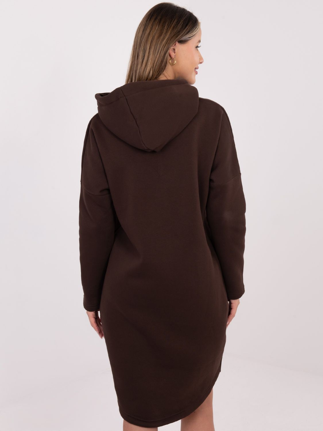 Duga smeđa majica s kapuljačom i patentnim zatvaračem