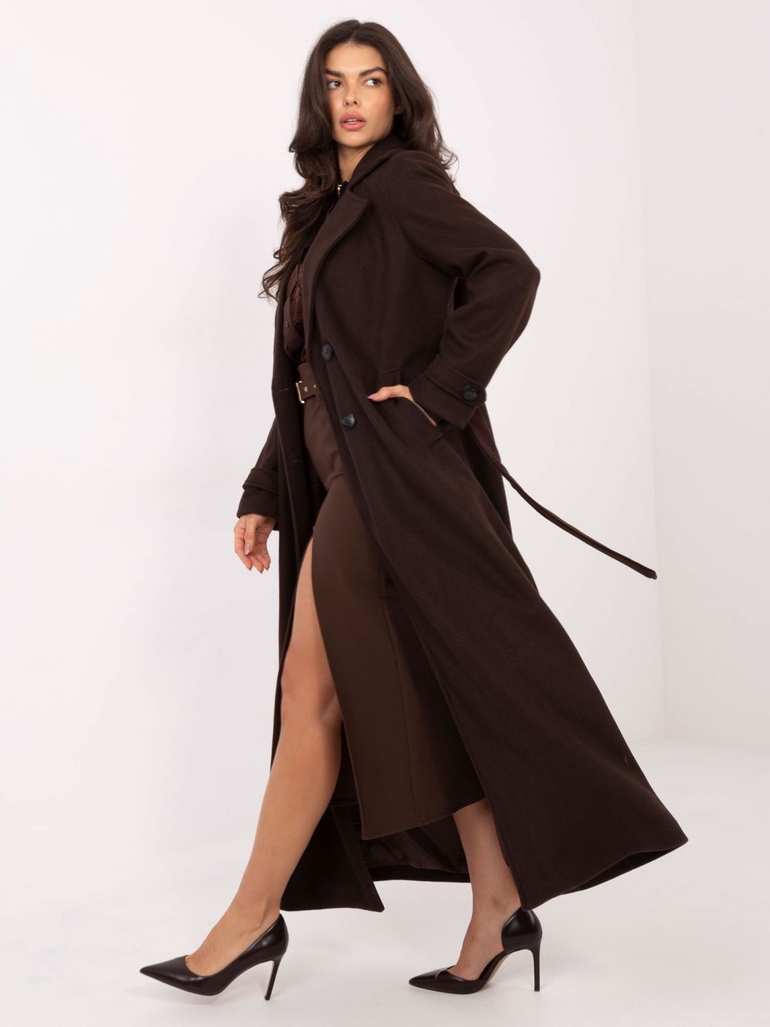 Elegante cappotto lungo da mezza stagione marrone