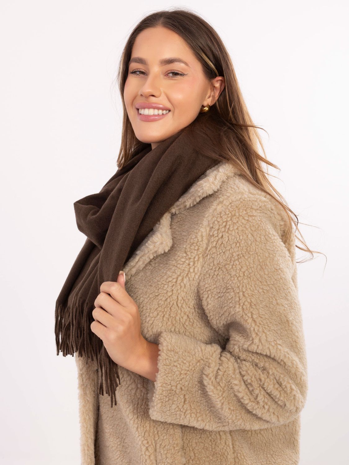 Sciarpa donna marrone scuro in morbido poliestere