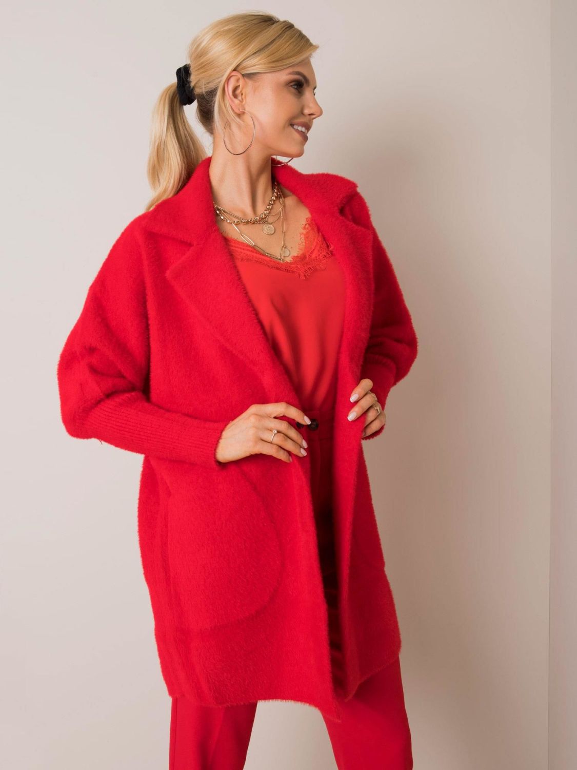 Cappotto rosso in alpaca Fluffy