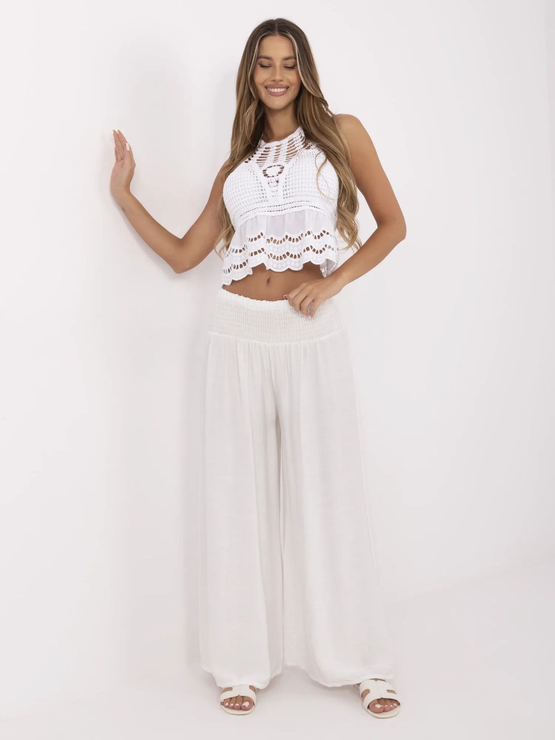 Eleganti pantaloni palazzo in ecru