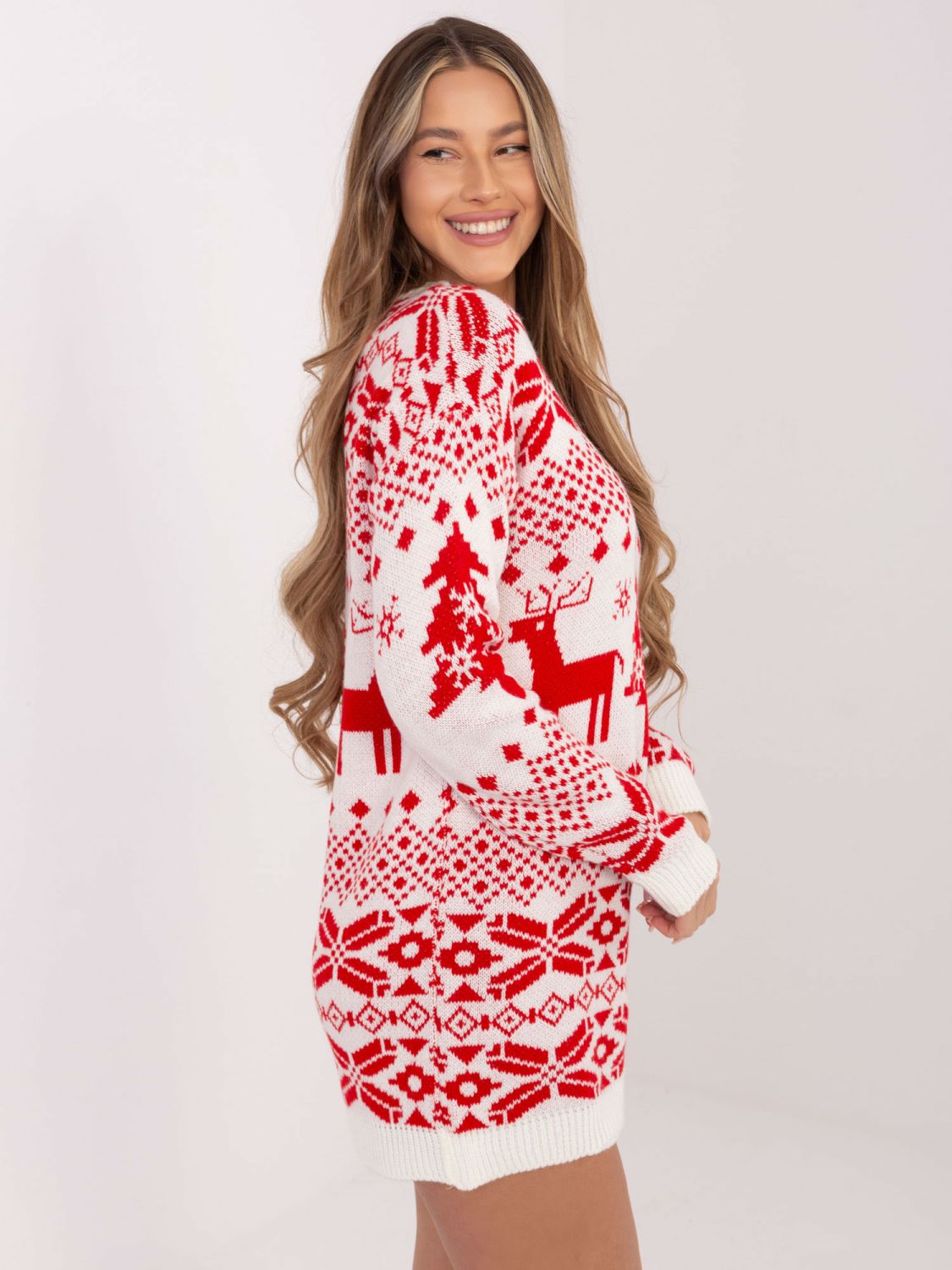 Dugi ženski pulover s printom, ecru