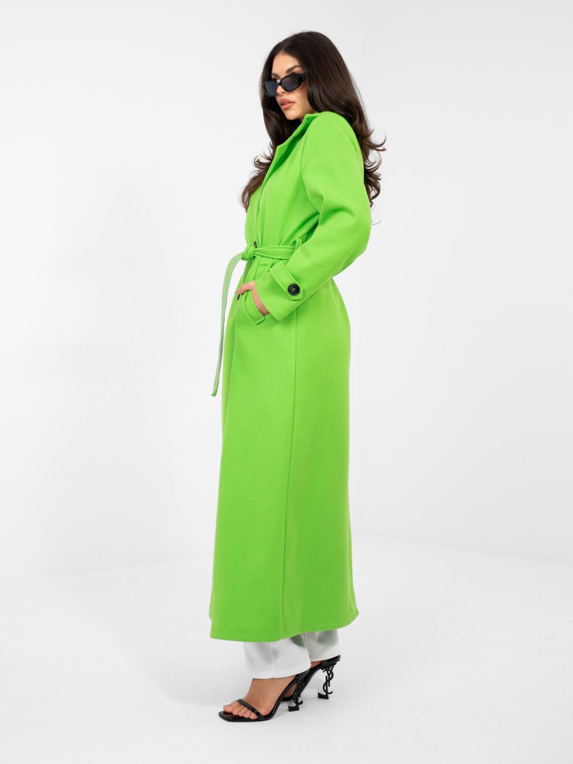 Elegante cappotto donna di mezza stagione verde neon