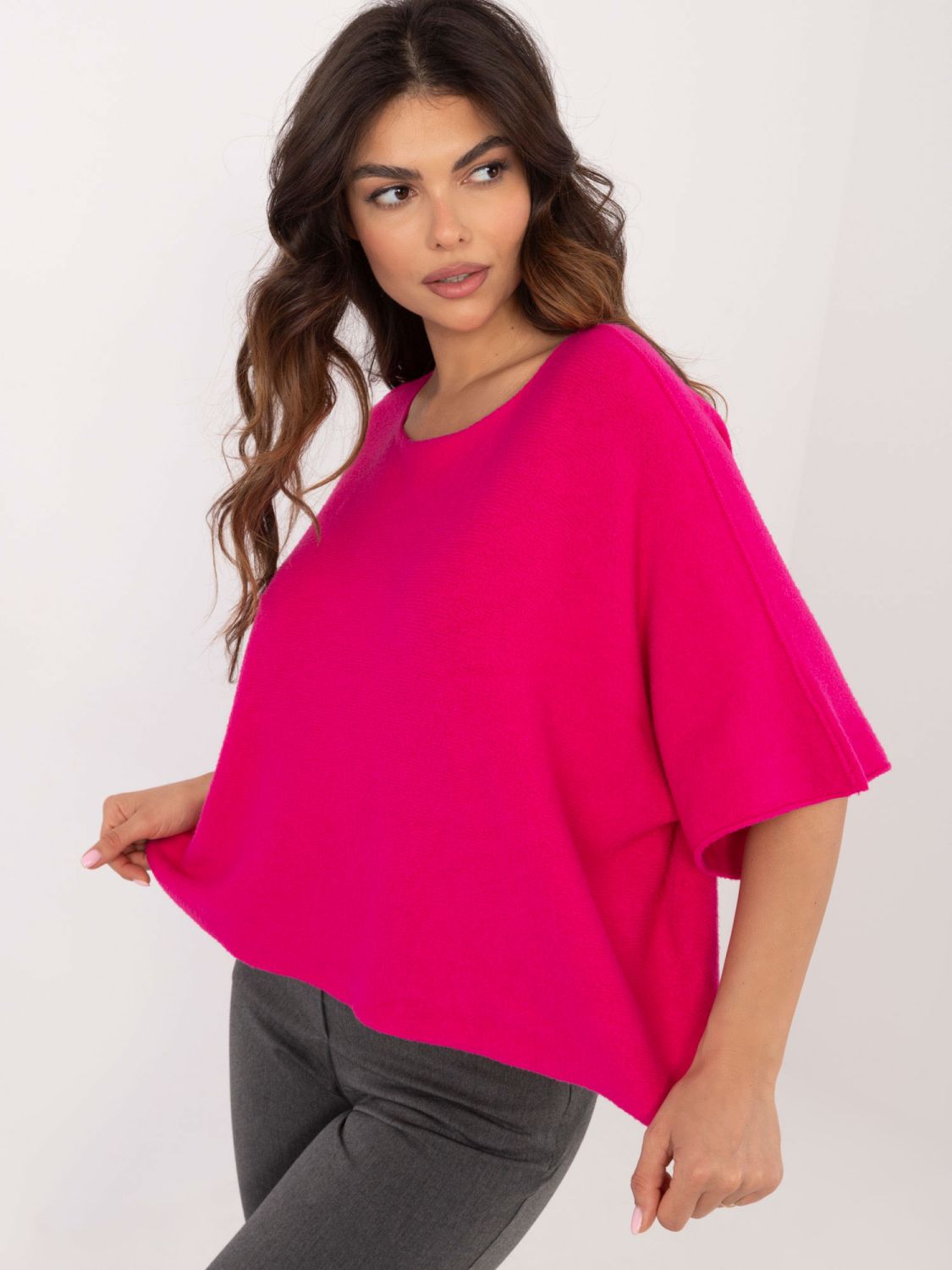 Maglione elegante fucsia con maniche 3/4