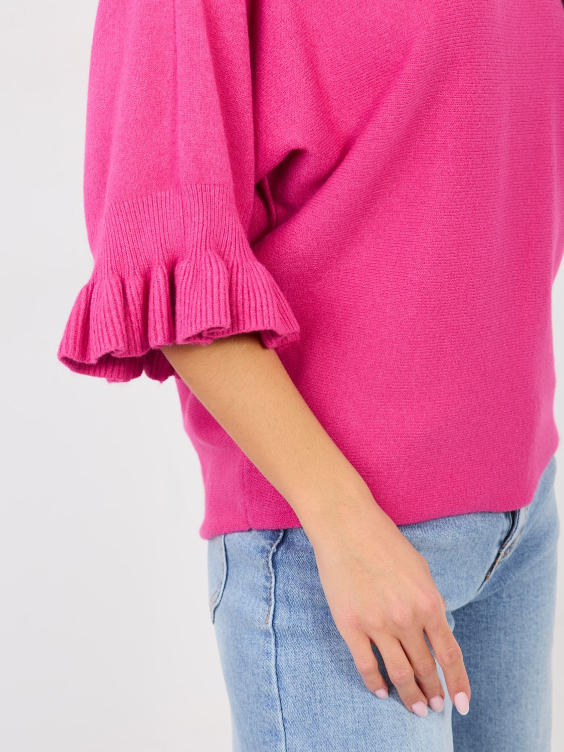 Maglione elegante fucsia con volant e maniche 3/4