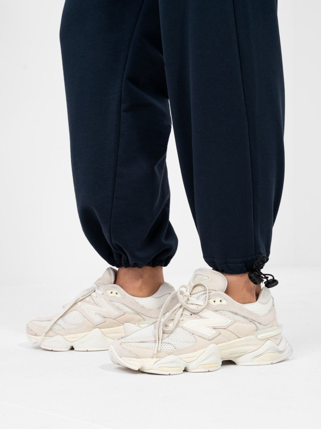 Jogger blu navy a vita alta in cotone