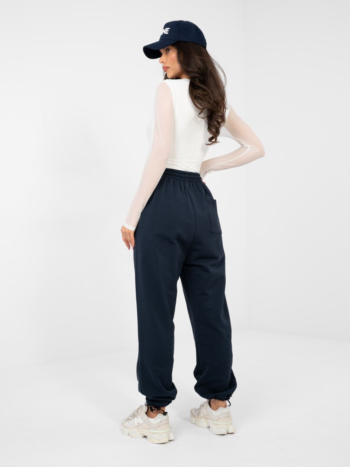 Jogger blu navy a vita alta in cotone