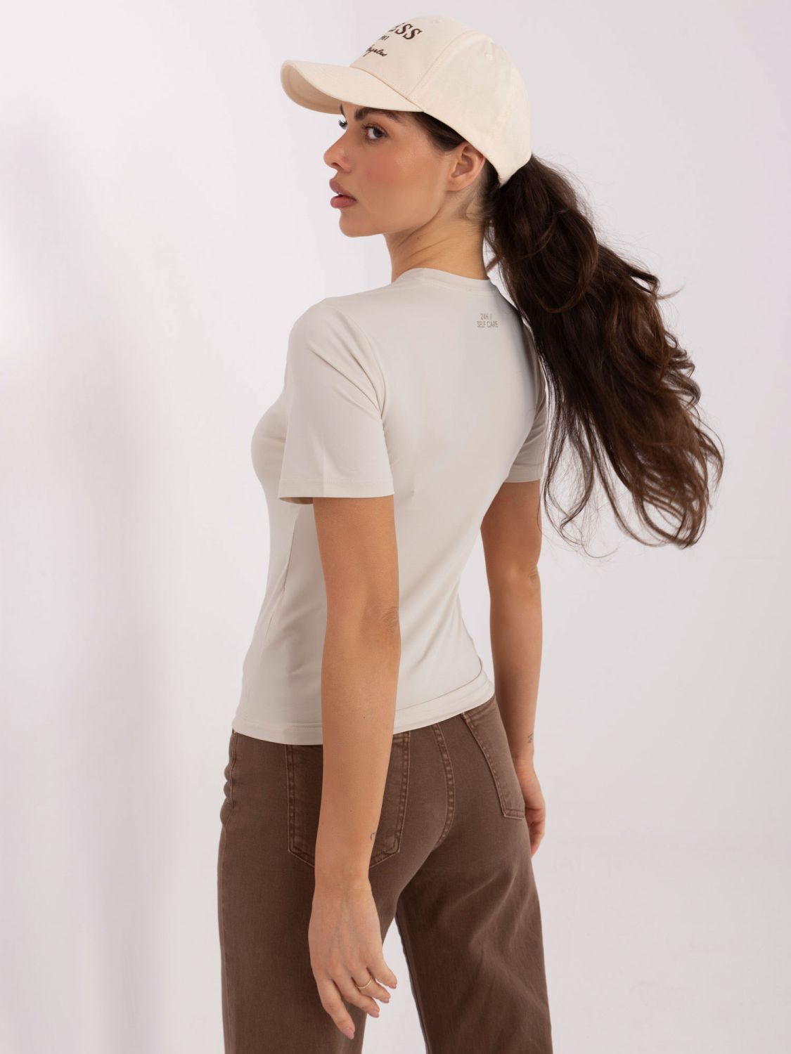 Blusa beige liscia a manica corta
