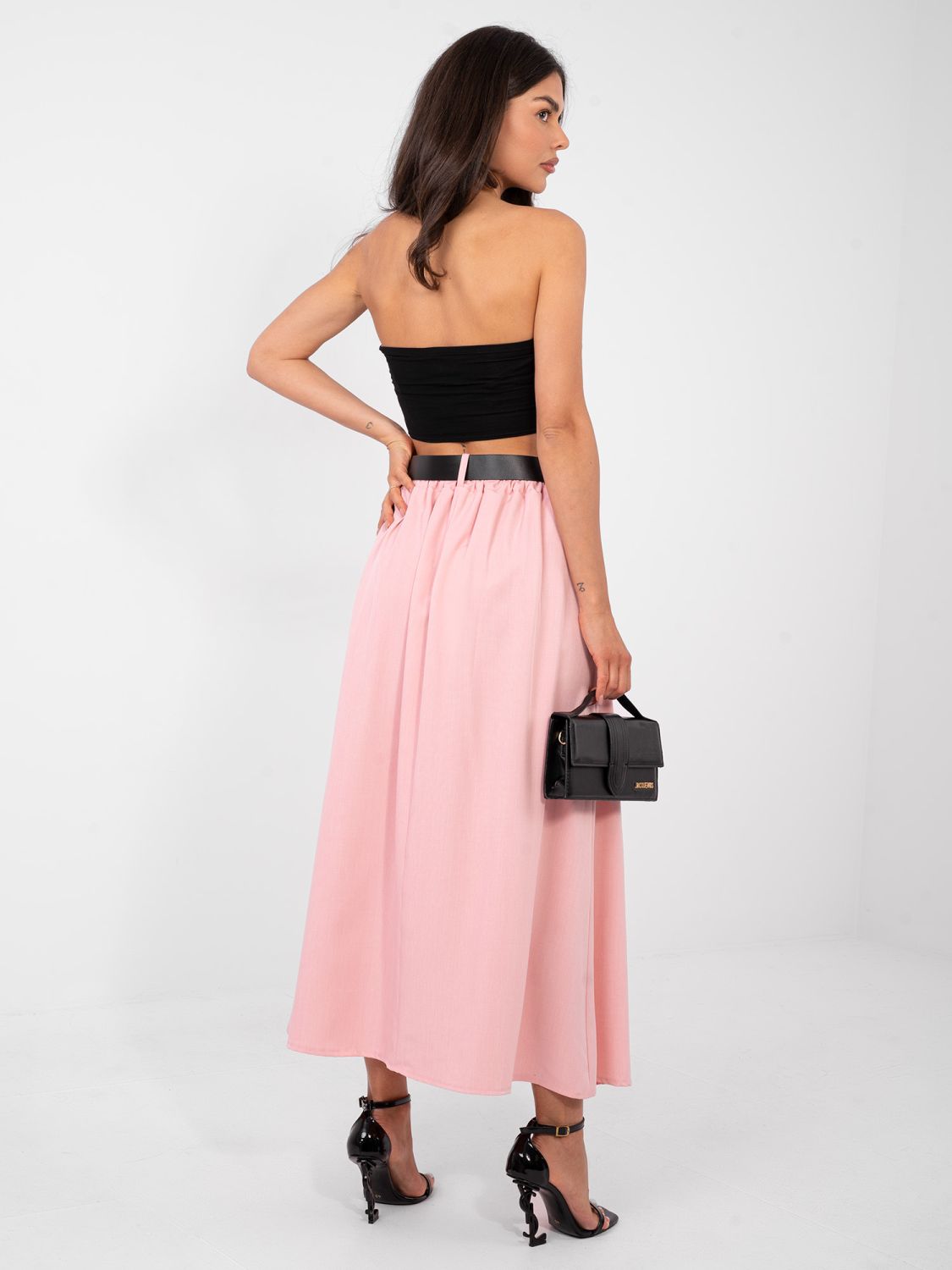 Gonna maxi elegante con cintura e tasche, rosa