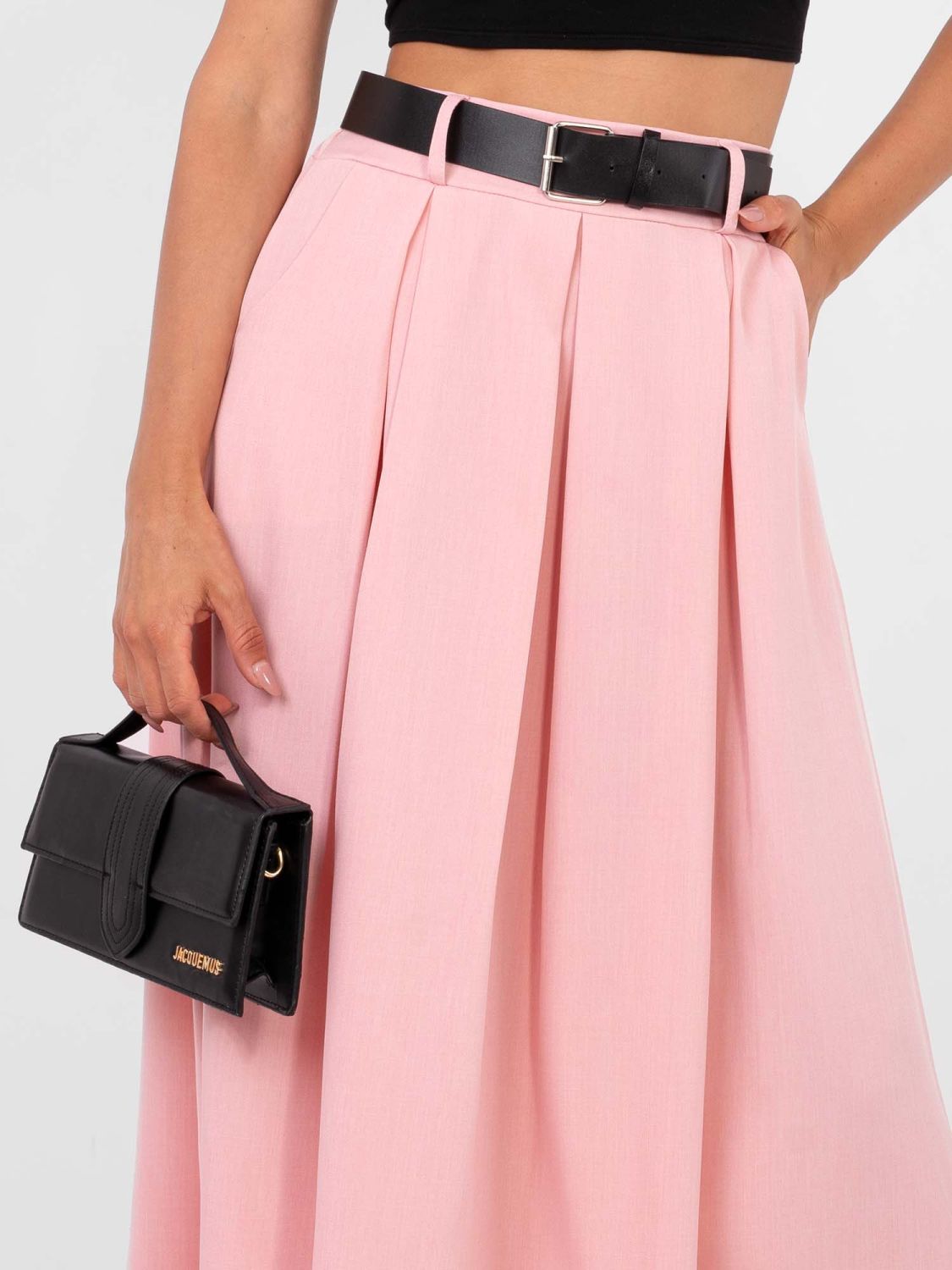 Gonna maxi elegante con cintura e tasche, rosa