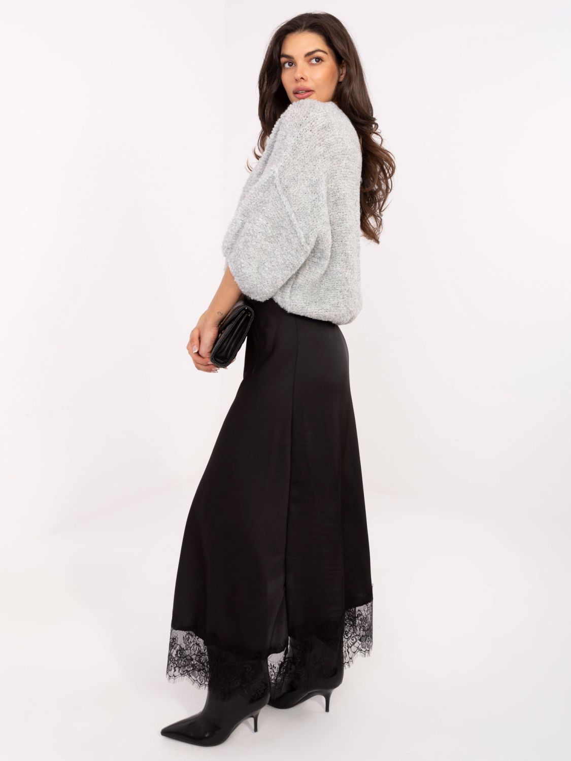 Elegantni pleteni kardigan na gumbe, svijetlosivi