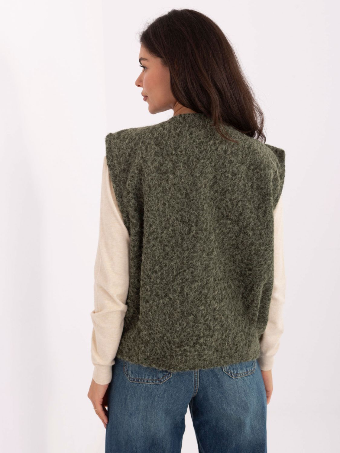Gilet in maglia khaki con tasche, stile casual