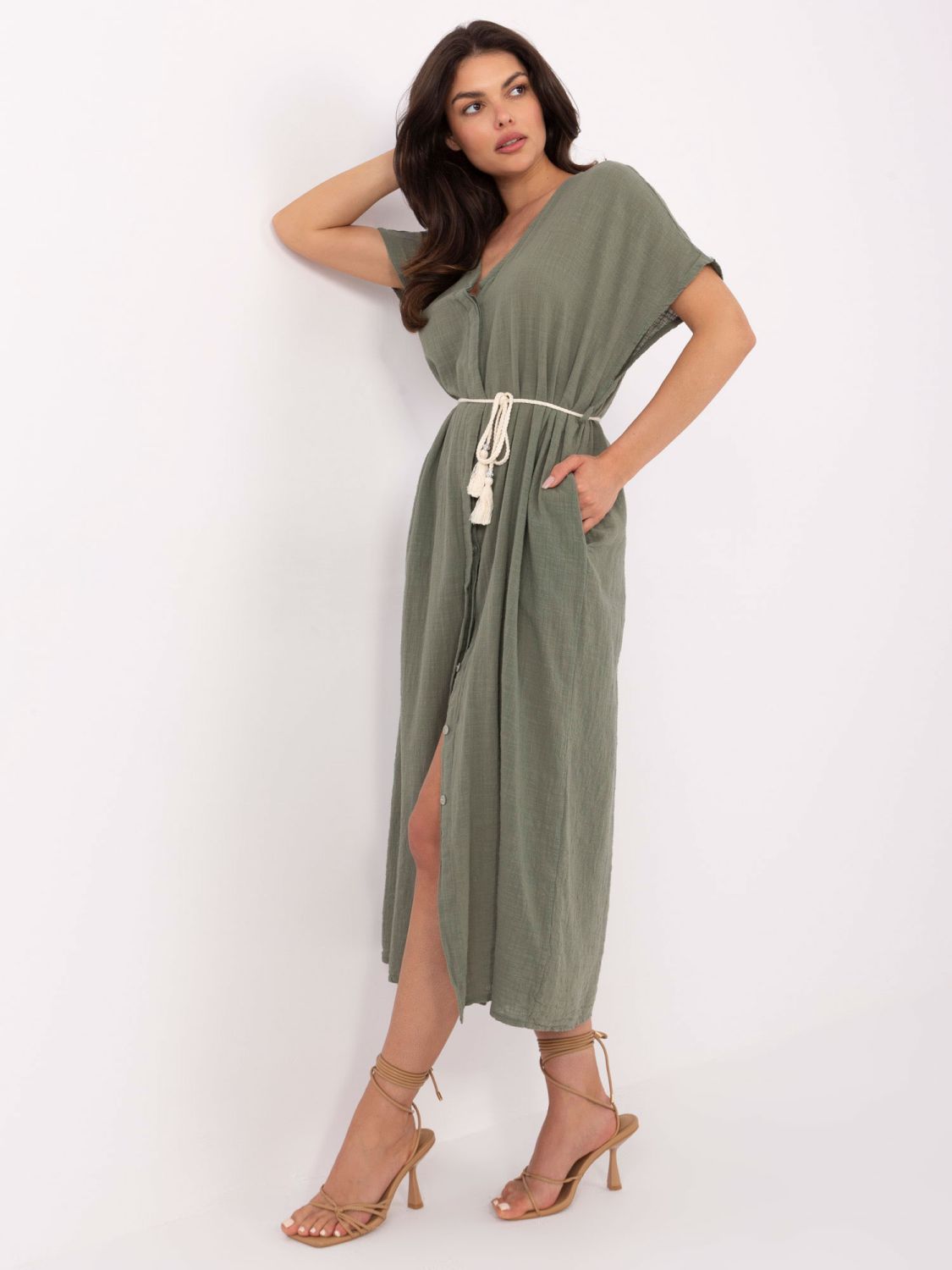 Abito midi oversize in khaki