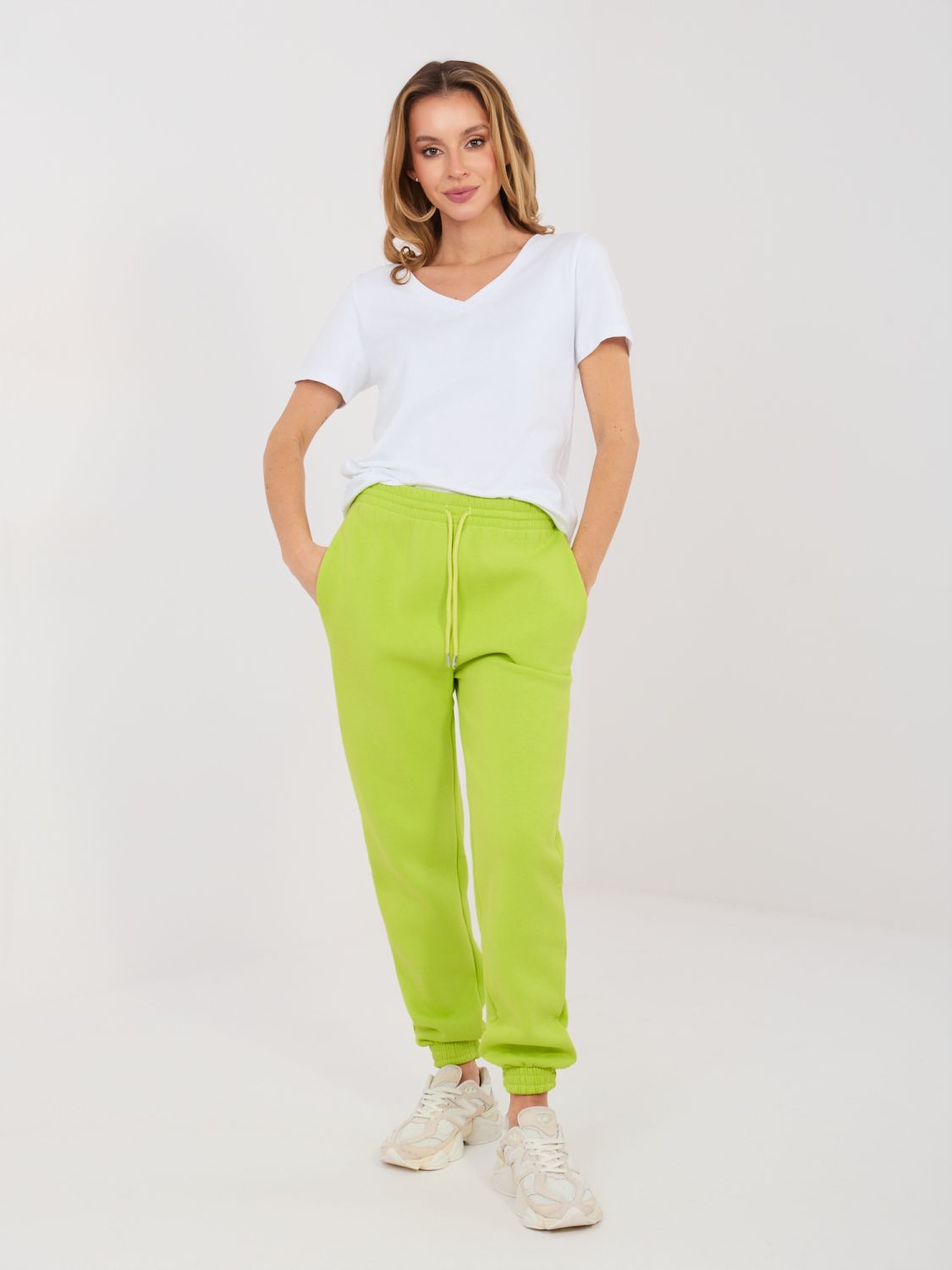 Ženske limeta sportske jogger hlače s visokim strukom