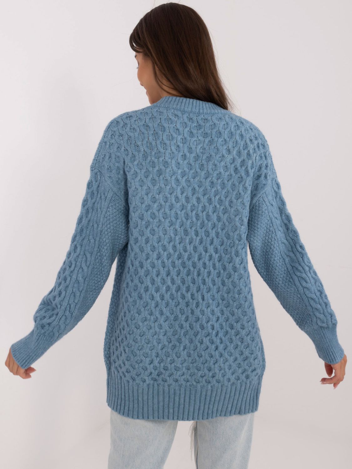 Cardigan lungo blu con bottoni e lavorazione a maglia testurizzata
