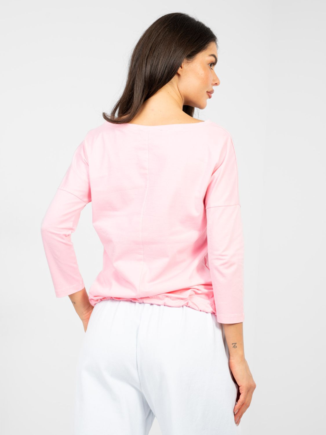 Blusa rosa chiaro in cotone con maniche 3/4 e laccetto