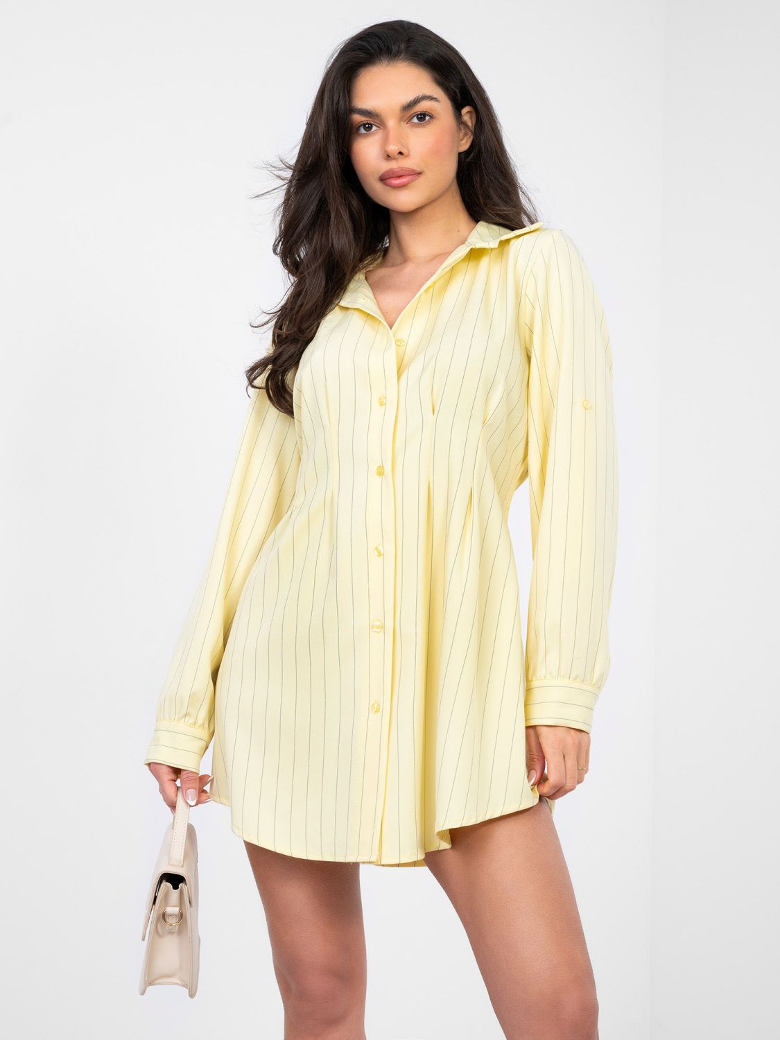 Abito camicia mini giallo a righe con colletto