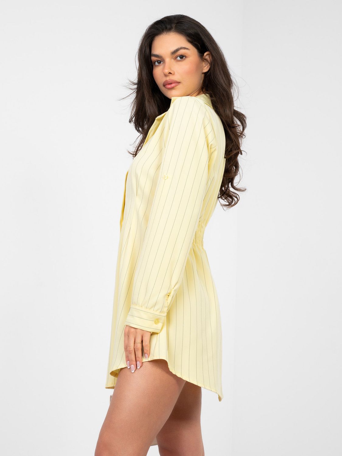 Abito camicia mini giallo a righe con colletto