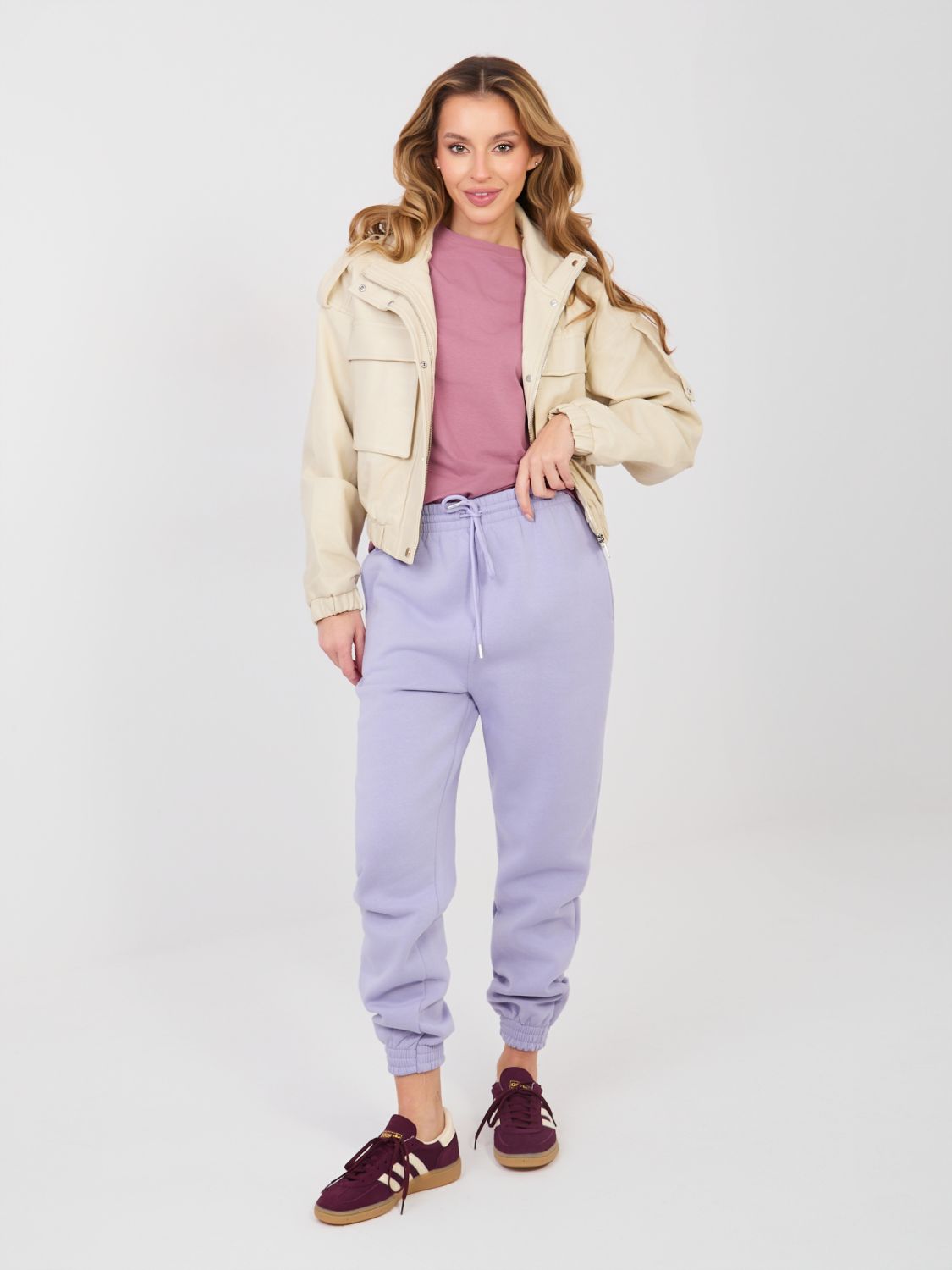 Ženske ljubičaste trenirke s visokim strukom