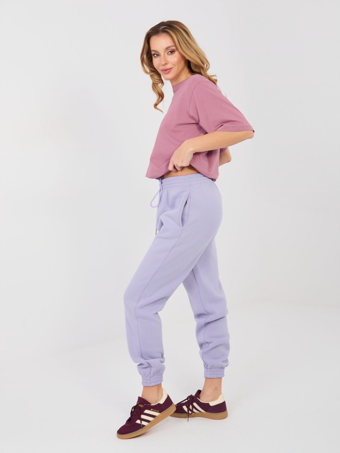Ženske ljubičaste trenirke s visokim strukom