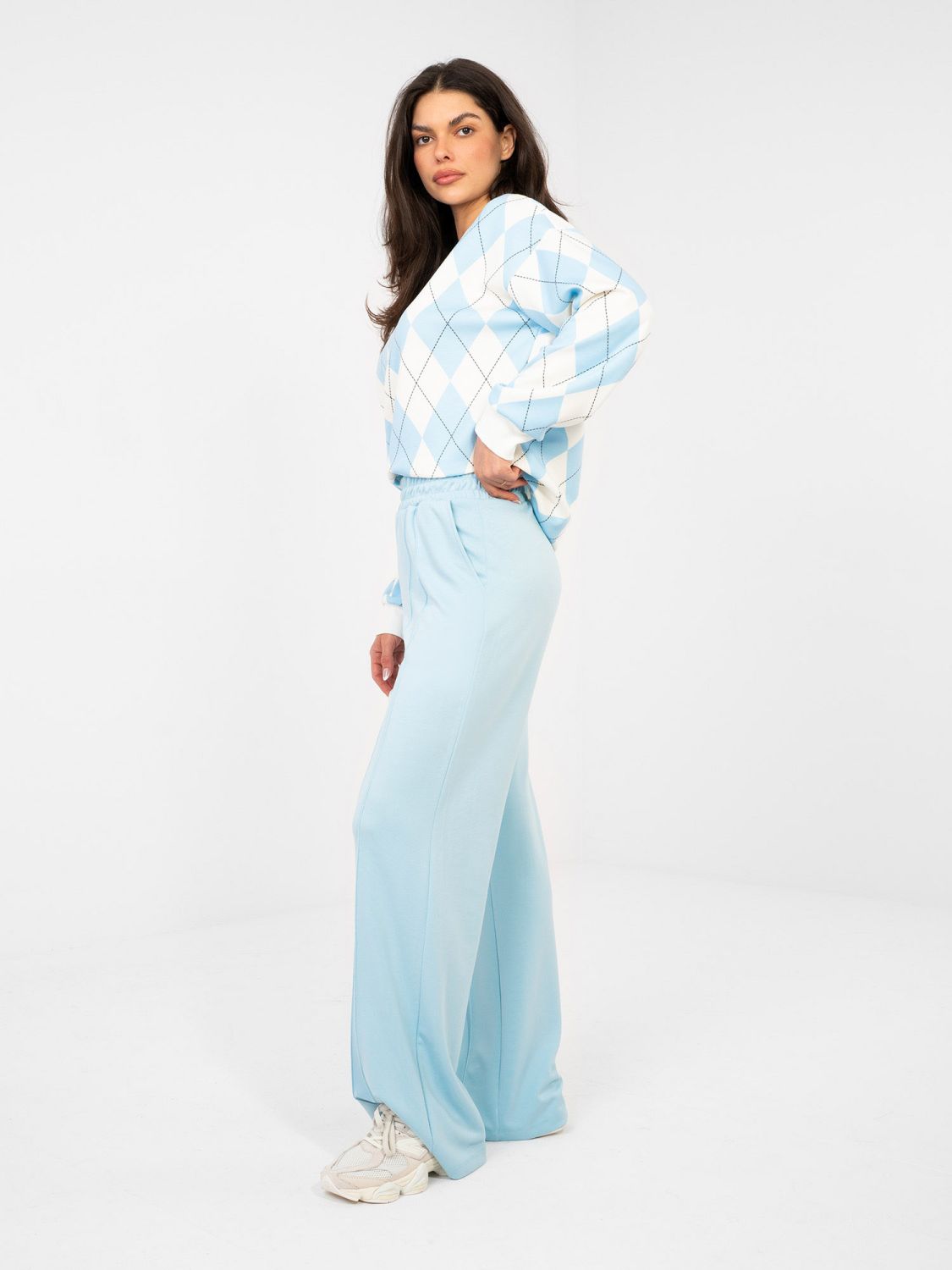 Pantaloni sportivi donna a gamba larga azzurri