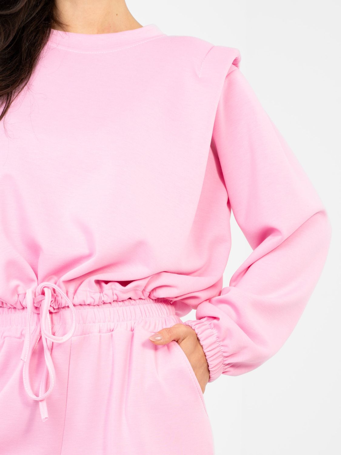 Completo rosa da donna con laccio e vita alta