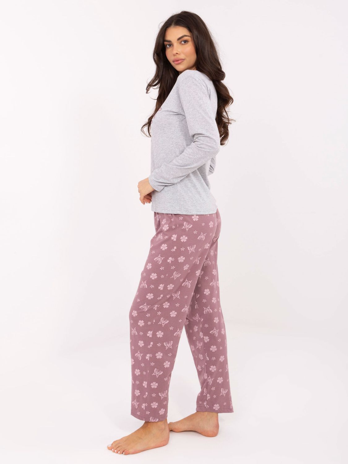 Ženska siva pamučna pidžama s printom