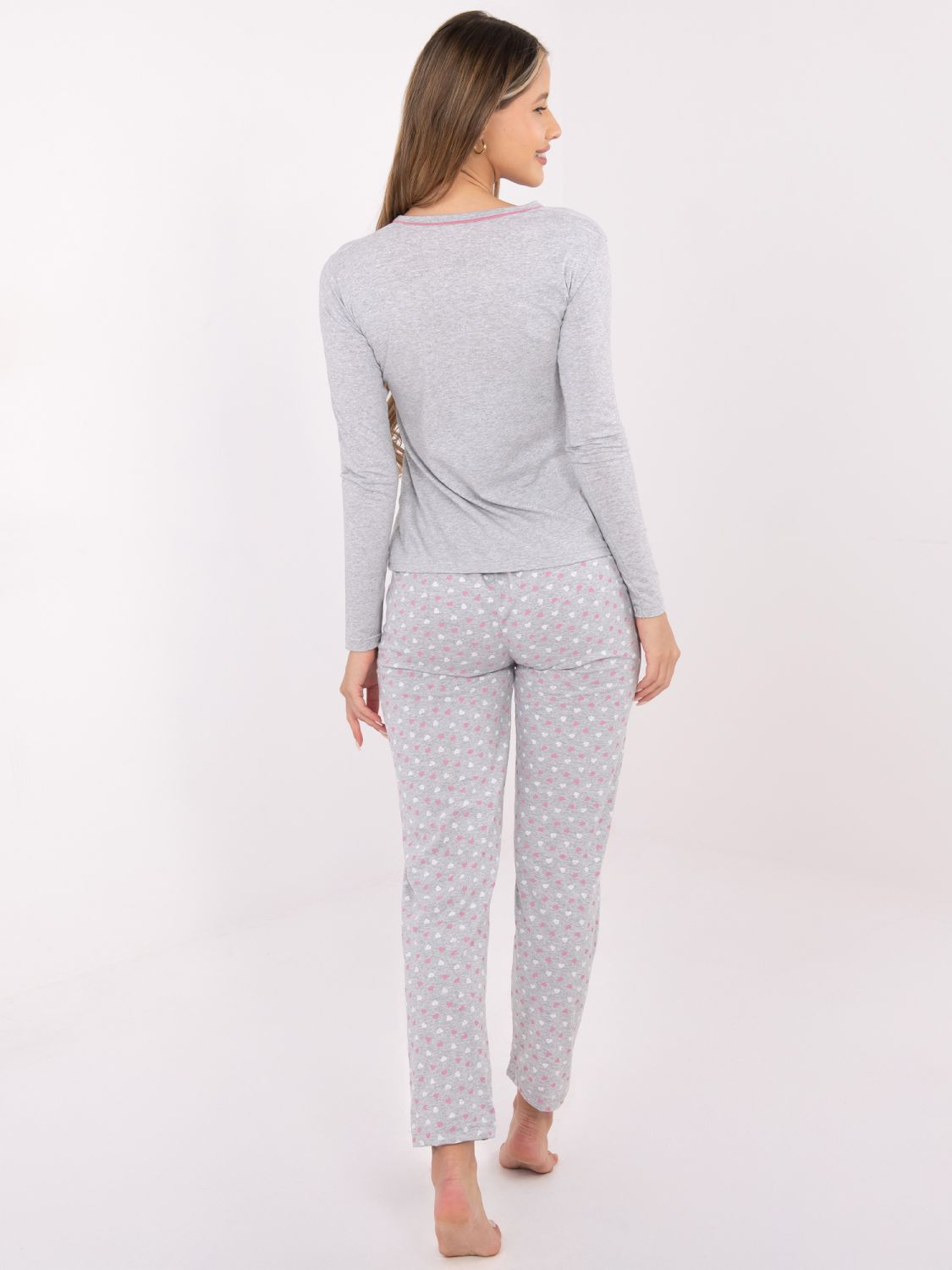 Ženska pamučna pidžama s printom, siva