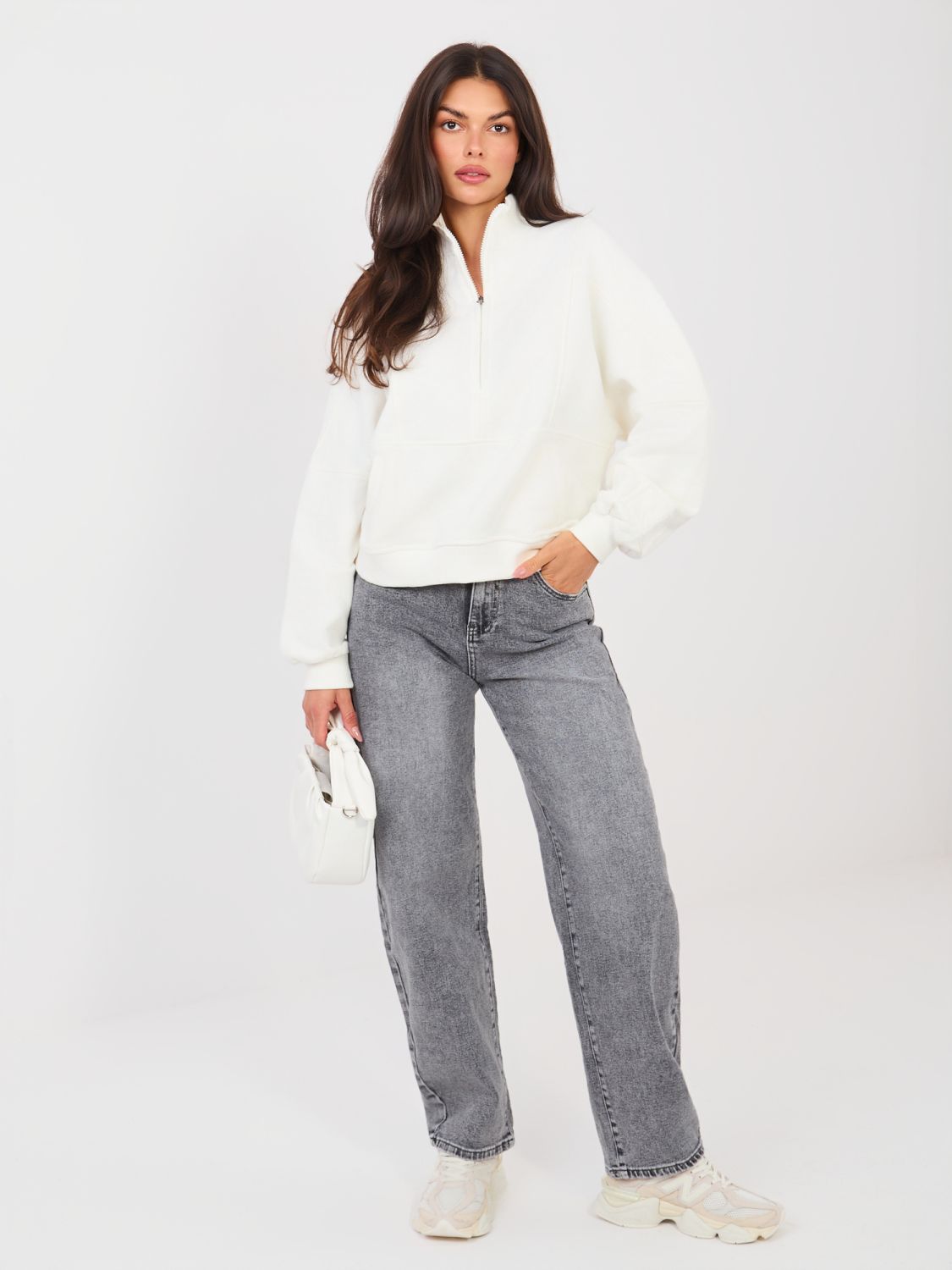 Jeans grigi balloon fit a vita alta