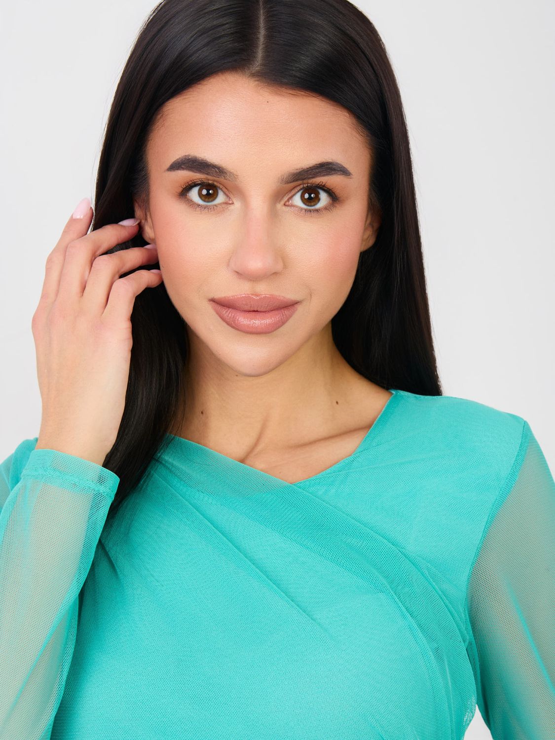 Body elegante blu con maniche lunghe e scollo rotondo