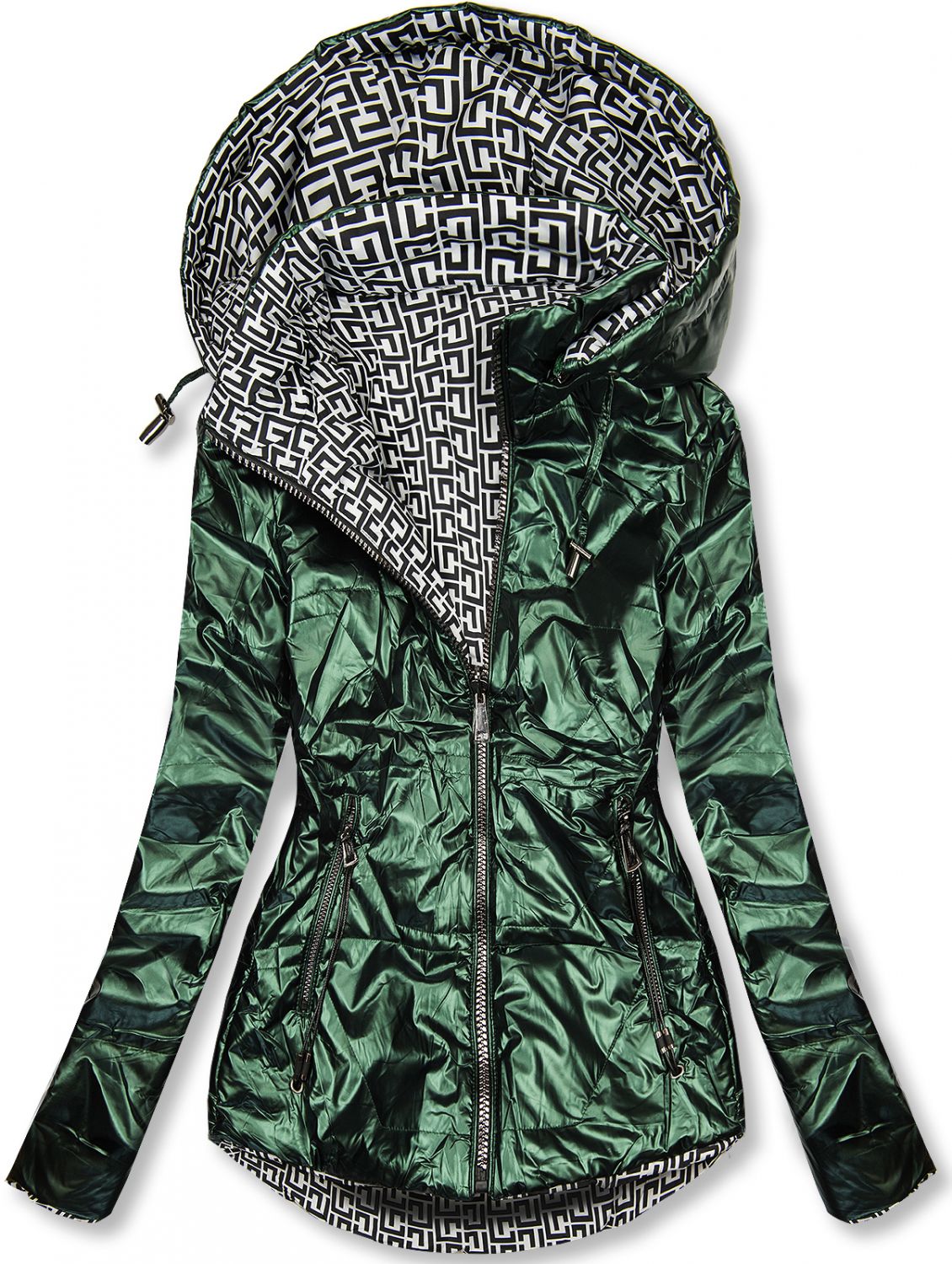 Giacca doppia faccia lucida verde smeraldo/bianco