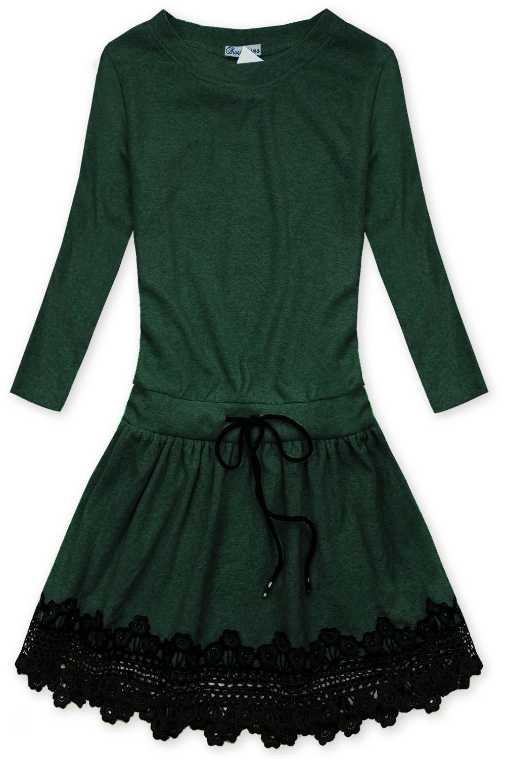 Abito corto verde scuro con pizzo