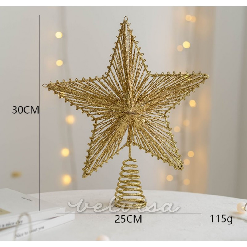 Decorazione dorata per l'albero, una stella LED