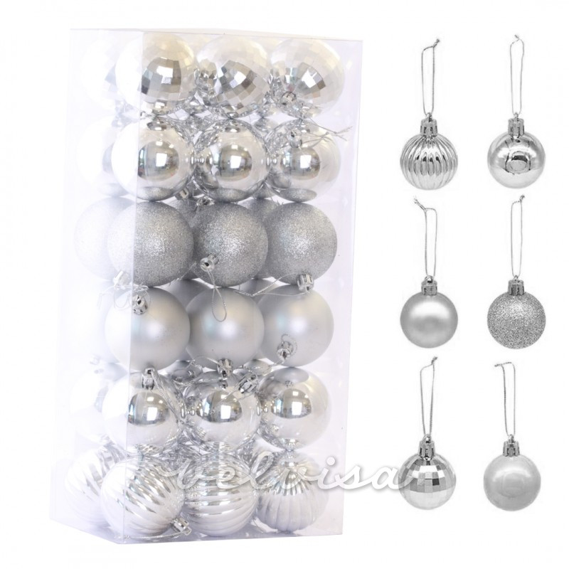 Set di 36 decorazioni argento, diametro 5,5 cm