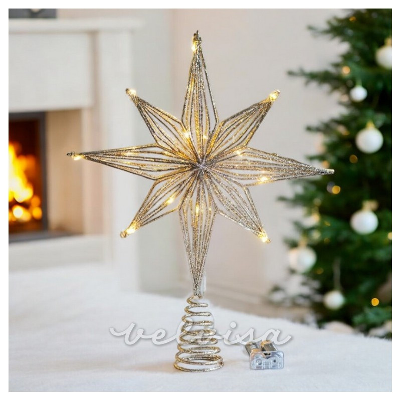 Stella dorata decorativa per albero a LED