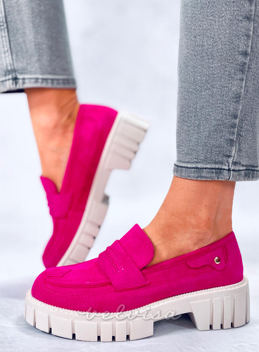 Mocassini platform in camoscio fucsia