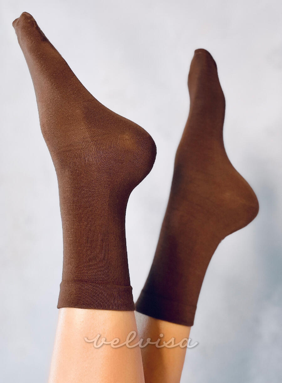 Calzini alti da donna lisci marrone cioccolato