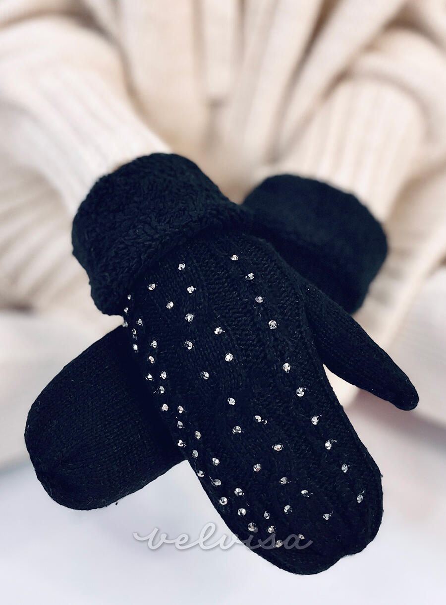 Guanti-muffole da donna decorati di colore nero