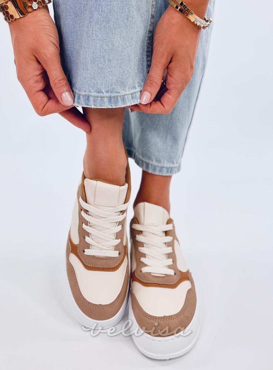 Sneakers con suola alta beige/marrone