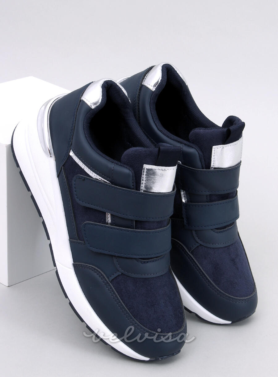 Sneakers con velcro e zeppa blu scuro