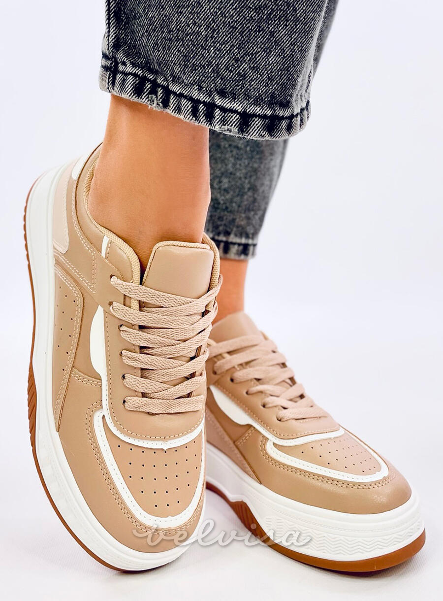 Sneakers su platform in ecopelle cammello