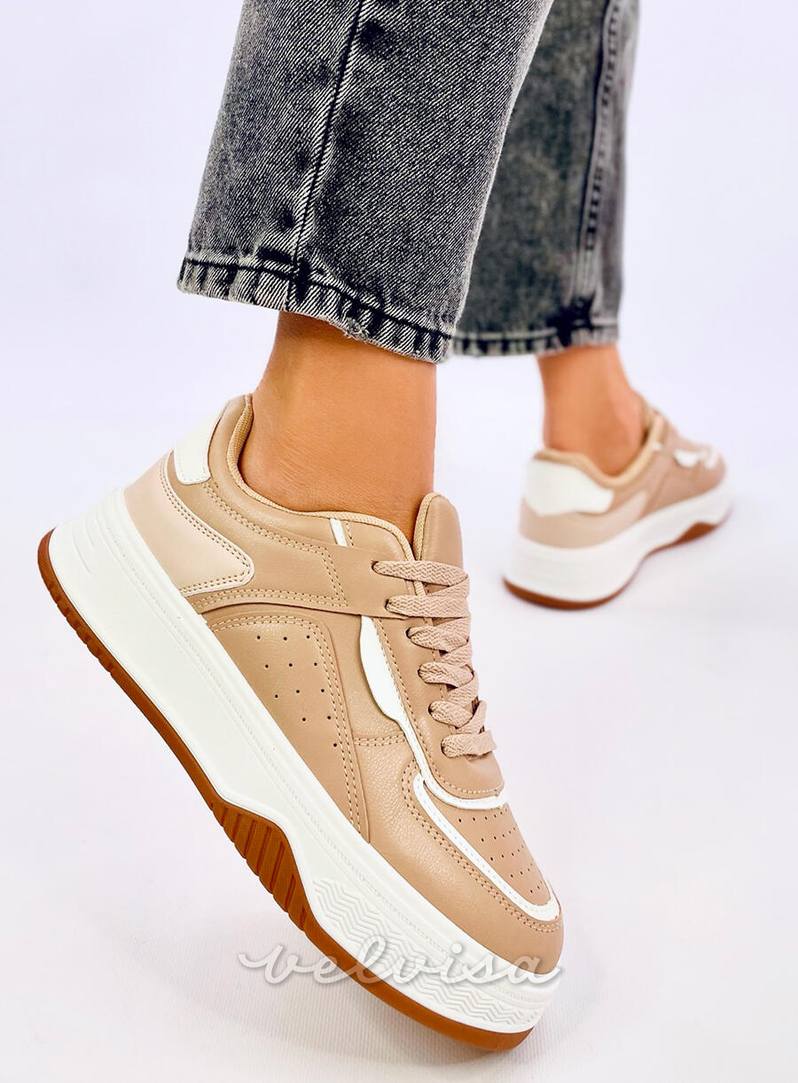 Sneakers su platform in ecopelle cammello